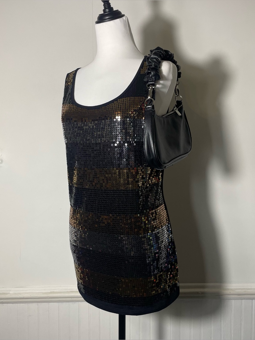 Cato - Gold Silver Sequin Black Tank Top
